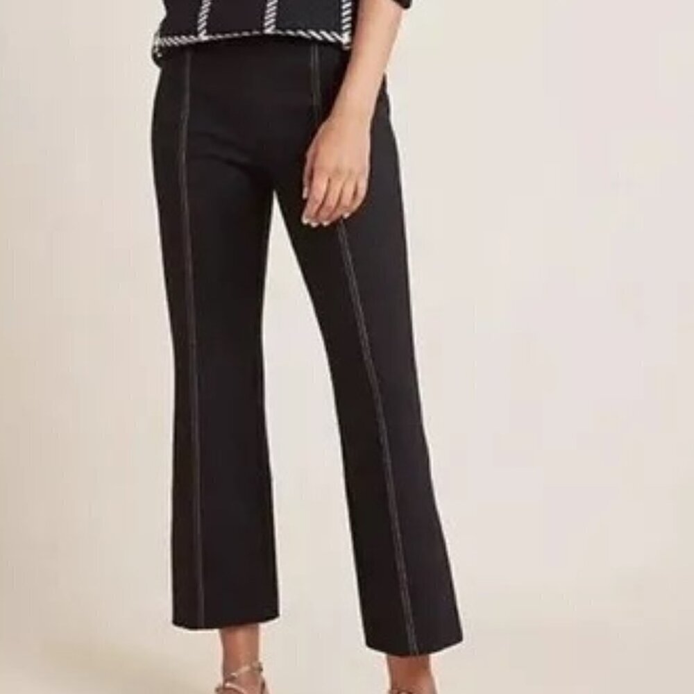 ANTHROPOLOGIE THE ESSENTIAL Crop Flare Black Pull-On Pant Small Stretch